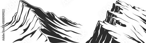 Mountain Peaks Landscape Line Art Illustration Panorama.