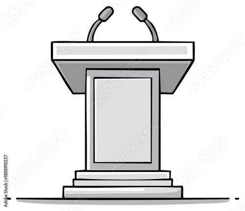 Cartoon Style Podium or Lectern with Microphones Vector Graphic Illustration