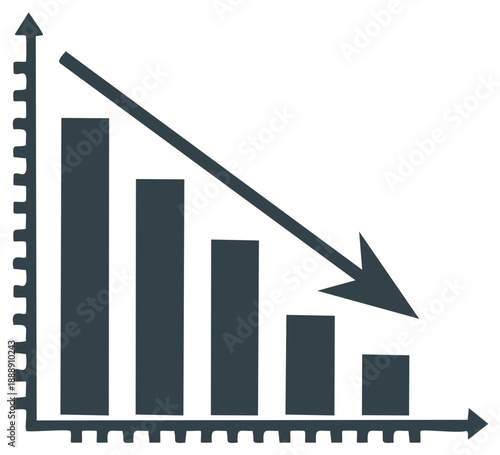 Declining Bar Chart Showing Losses with Downward Arrow