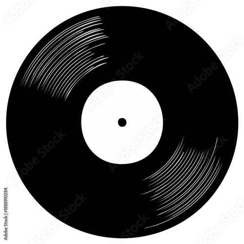 Black vinyl record with white center label and groove lines