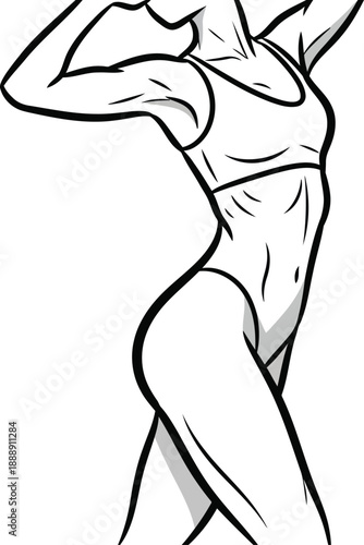 Strong Female Silhouette in Sports Bra and Thong Pose