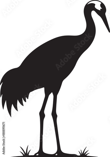 Standing Crane Bird Silhouette Graphic Icon Isolated on White Background