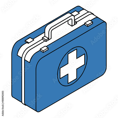 Blue first aid kit with white cross on lid medical emergency