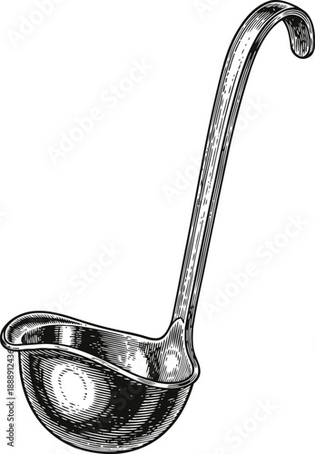 Vintage ladle with long handle and deep bowl for scooping and serving liquids