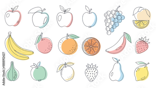 Collection of Hand Drawn Fruits in Various Styles and Colors.