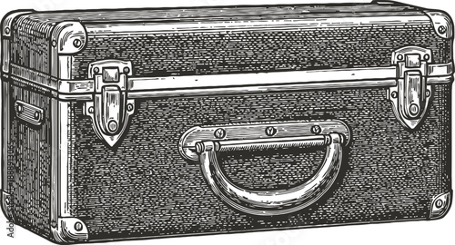 Vintage suitcase illustration classic travel luggage detailed retro engraving design antique trunk with metal clasps and handle
