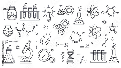 Collection of Science and Research Icons and Symbols.