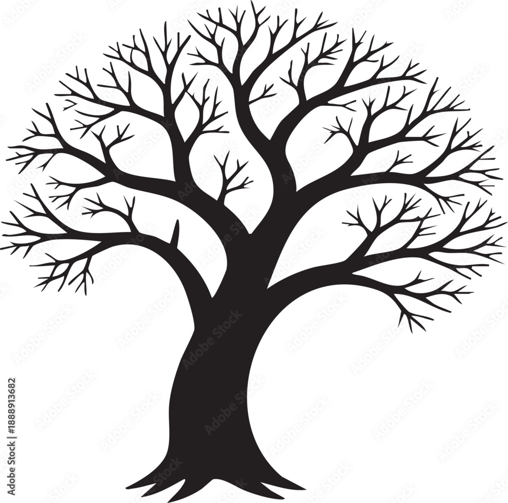 Fototapeta premium Solid Black Deciduous Tree Silhouette Vector