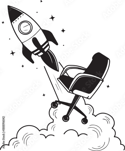 Business growth success concept, office chair launching like a rocket