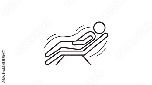 A simple black and white line drawing depicts a person reclining in a lounge chair high quality