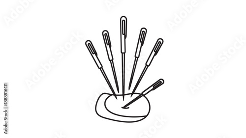 A simple black and white illustration depicting five calligraphy pens and a small inkwell high quality professional