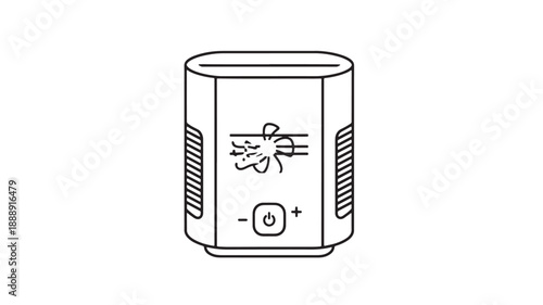 A simple line drawing depicts a cylindrical air purifier with a digital display and control buttons