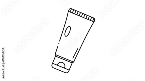 A simple line drawing depicts a tube of toothpaste standing upright with a capped bottom high quality