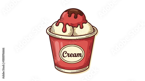 Nostalgic Vector Icon of an Old-Fashioned Ice Cream Tub in Hand-Drawn Style. transparent.