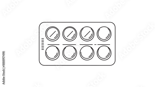 A colorful hand drawn illustration depicts a blister pack containing eight oval shaped pills high quality professional