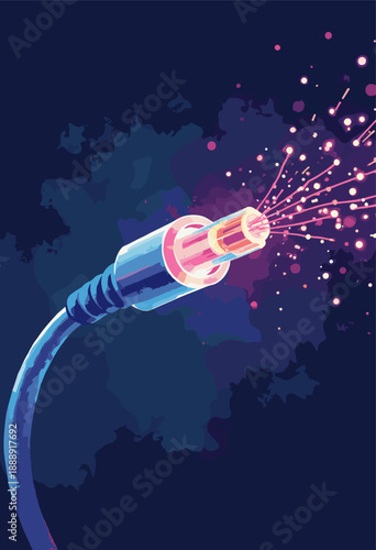 fiber optic cable cutaway showing light beams inside High Speed Internet Flat