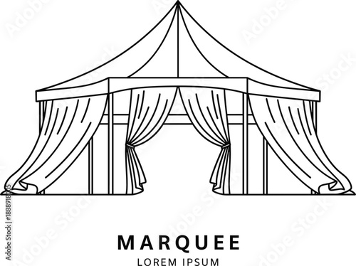  Professional vector illustration of a marquee tent for outdoor events weddings and festival equipment services.