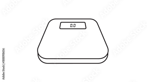 A simple line drawing depicts a digital kitchen scale displaying a zero weight reading high quality professional
