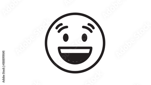 A bright yellow emoji face with a wide open mouthed smile and curved eyebrow lines is displayed