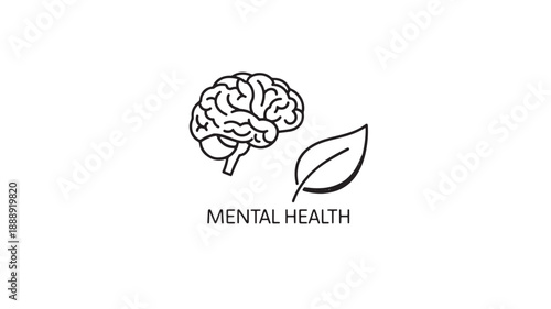 A pink brain illustration paired with a green leaf symbolizes the importance of mental health and wellbeing