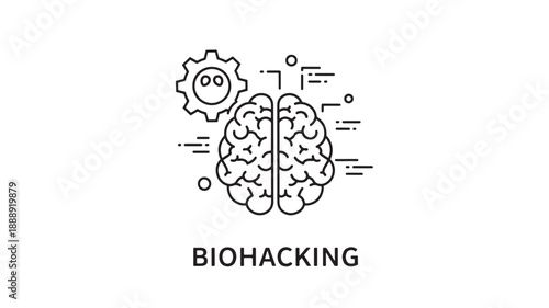 A stylized illustration depicts a human brain integrated with gears representing the concept of biohacking high quality