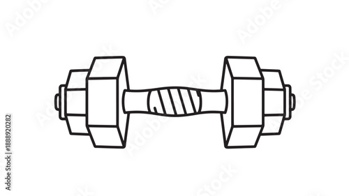 A simple black and white line drawing depicts a single dumbbell ideal for fitness and strength training