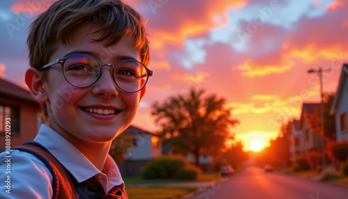 A vibrant scene captured from a first person perspective, as if the viewer is the schoolboy himself