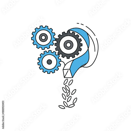 Industrial Grain Production Line Icon. Food Processing Machinery and Gears Mechanism for Efficiency and Automation.
