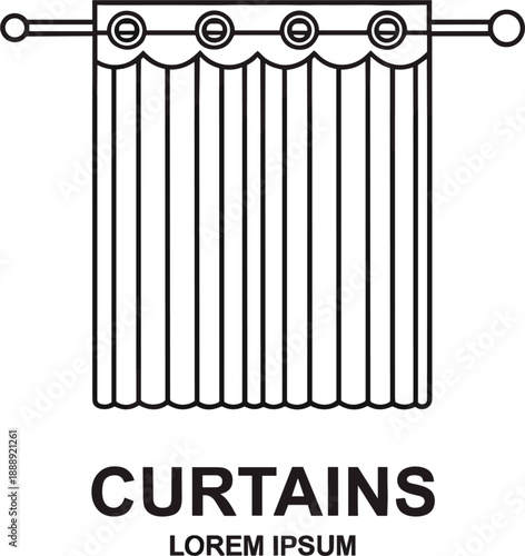 Professional vector illustration of window curtains for interior design home decor and textile branding services.