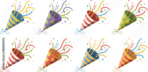 Birthday and Holiday Celebration Vector Pack  Confetti Cannons and Party Elements
