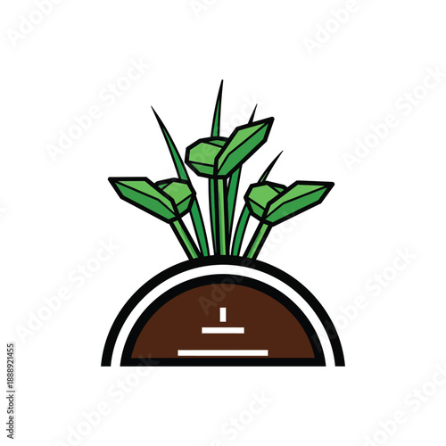 Minimalist Geometric Plant Sprouting Icon in Soil. Growth, Nature, and Gardening Vector Symbol