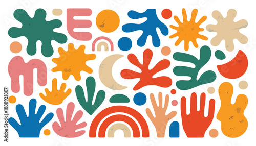 Blue Tropical Leaf Flower Silhouette Set with Monstera Palm and Exotic Botanical Foliage