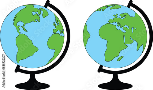 World Globe Vector Illustration Set  Continents and Earth Models