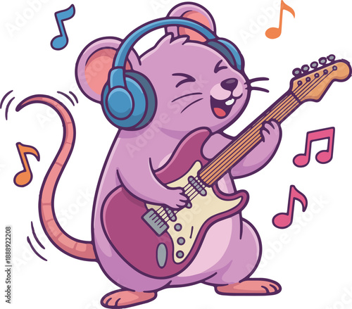 Cartoon Mouse Playing Electric Guitar