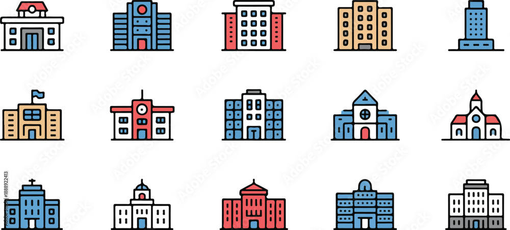 Fototapeta premium Educational Campus Vector Pack School and University Architecture Illustration