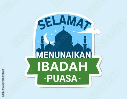 Celebrating Ramadan with mosque silhouettes and crescent moon in a serene nighttime illustration