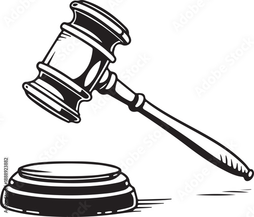 Judge Gavel Hitting Sound Block Black and White Vector Icon for Law and Order