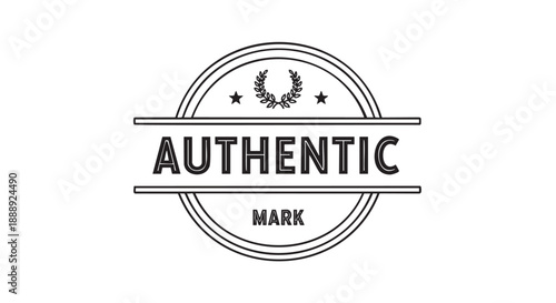 Authenticity seal emblem with laurel wreath and star design isolated