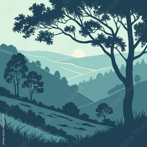 Surreal floating valley landscape with layered terrain and a soft gradient sky, creating a dreamlike and peaceful vista.