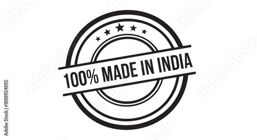 Circular badge with stars highlighting products made in India