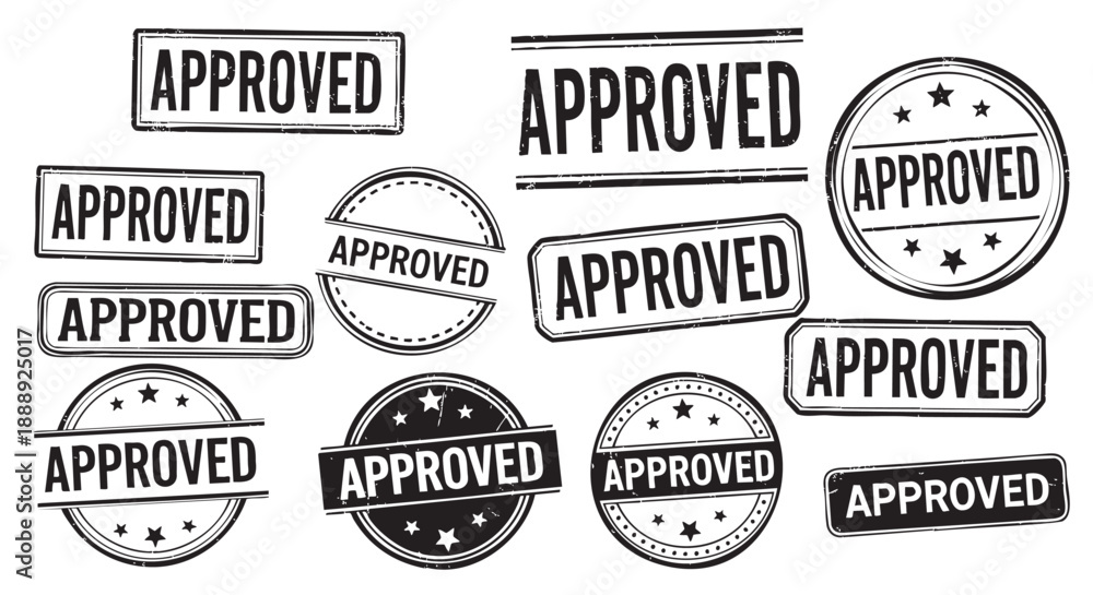 Fototapeta premium Collection of approved rubber stamps with star designs isolated on transparent background