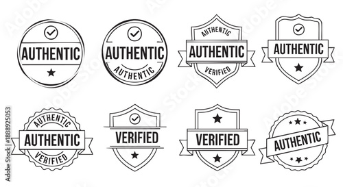 Collection of authentic and verified badge seals with checkmarks and stars