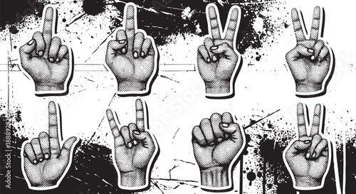 Collection of cartoon hands showing various expressive gestures isolated