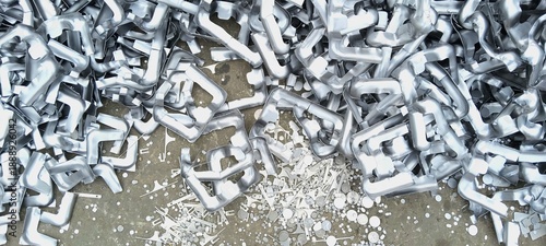 Schilderij op canvas Pile of industrial metal scrap pieces on concrete floor