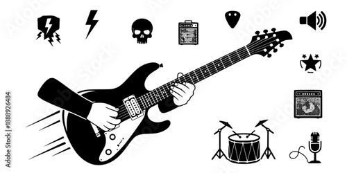 Modern Electric Guitar Rock Metal Silhouette