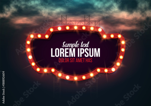 Shining retro billboard. Vintage bright sign board for your design. Vector illustration.