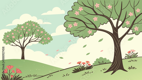 Frühlingshafte Landschaft, Hintergrund