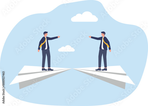 Digital Communication Concept with Professionals Standing on Paper Plane Envelopes
