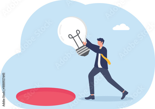 Innovative Problem Solving Concept with Professional Luring Colleague with Lightbulb Into Hole