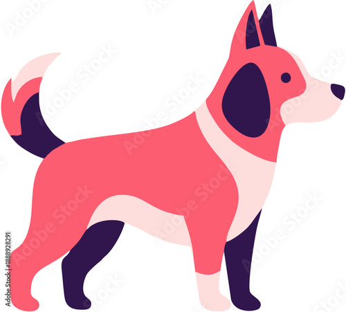 Colorful Dog Illustration Standing Sideways.